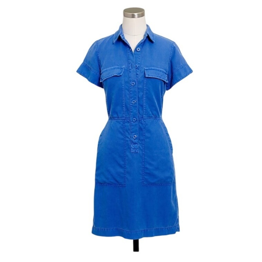 J. Crew Factory Drapey Oxford mini collared blue button‎ down mini dress 8